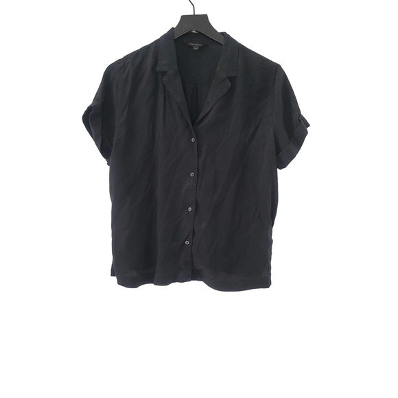 Banana Republic Tops - Banana Republic Camp Collar Blouse M Black Rayon Cuffed Short Sleeve Button Up